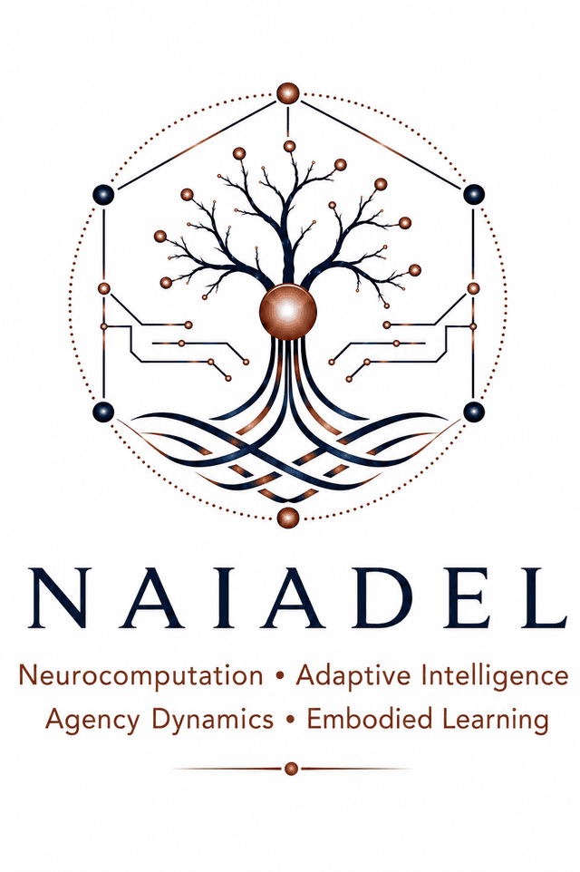 NAIADEL emblem — Neurocomputation, Adaptive Intelligence, Agency Dynamics, Embodied Learning
